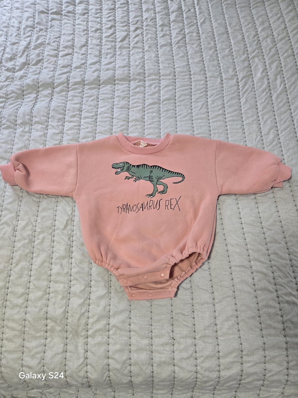 Pink Dino Sweatshirt Onesie with  "Tyrannosaurus Rex" Graphic